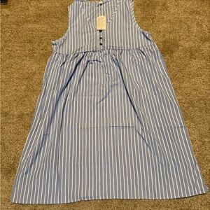 Blue and White Striped Sleeveless Dress